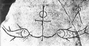 Pisces image carved in stone